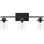 Photo 1 of Bathroom Vanity Light Fixtures Over Mirror, Black 3-Lights Vanity Light with Clear Glass Shade, Modern Industrial Farmhouse Wall Lamp Over Sink Lighting for Bedroom Bathroom Living Room Hallway