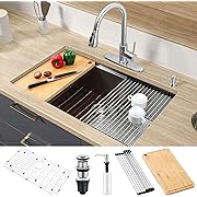 Photo 1 of  33x19Inch Undermount Kitchen Sink, Stainless Steel Single Bowl Kitchen Workstaion Sink Basin, Handmade 10'' Deep Kitchen Sink with Accessories