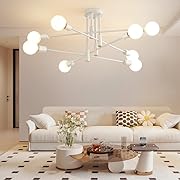 Photo 1 of  White Rubbed Gold Sputnik Chandelier, Modern Mid Century Pendant Light Fixture 8-Light Ceiling Light for Living Room Dining Room