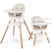 Photo 1 of Baby High Chair, 6 in 1 Convertible Wooden High Chairs for Babies and Toddlers, Baby HighChair with Dishwasher Safe Double Removable Tray, Adjustable Footrest & Machine Washable Cushion