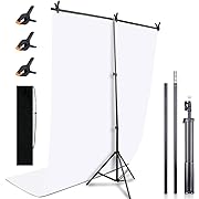 Photo 1 of Kmhesvi Portable White Backdrop with Stand - 5ft x 6.5ft Adjustable T-Shape Stand with White Photo Backdrop, 3P Spring Clamps, 1P Carry Bag for Photoshoot Parties Background T Stand + White Backdrop White