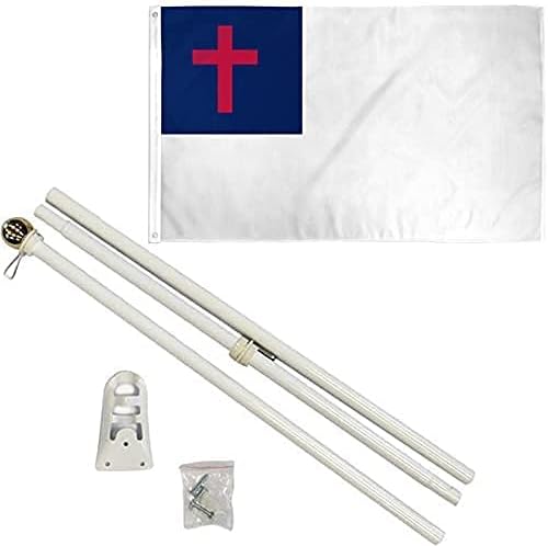 Photo 1 of 4 Less Co 3x5 ft Christian Flag w/ 6' Outdoor Pole Gold Ball Kit