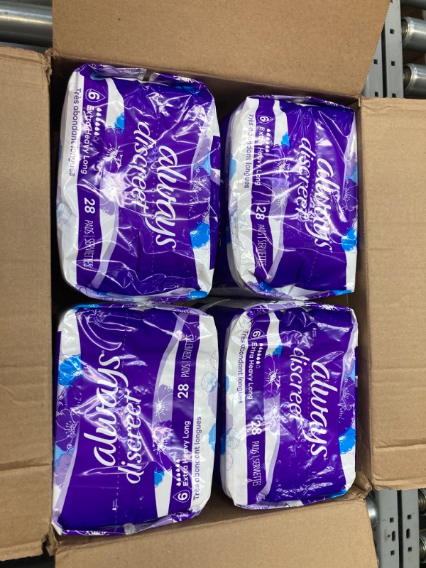Photo 1 of Always Discreet Adult Incontinence Pads for Women and Postpartum Pads, Extra Heavy Long, up to 100% Bladder Leak Protection, 112 Count (Packaging May Vary)