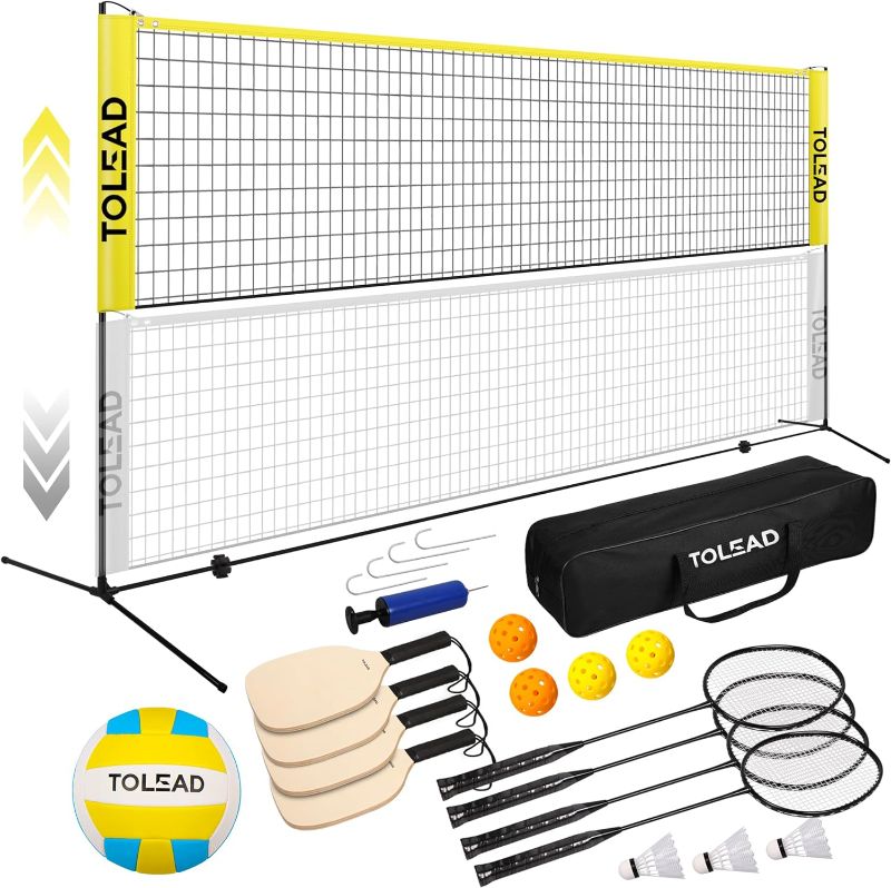 Photo 1 of All-in-One Pickleball & Badminton Net Set, Portable Volleyball Net Set for Backyard, Outdoor Sports Game Set w/Volleyball Pickleball Paddles & Badminton Rackets