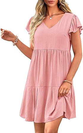 Photo 1 of PRETTYGARDEN Womens 2024 Summer Casual Cap Sleeve V Neck Tiered Ruffle Swing A Line Dresses  SIZE M