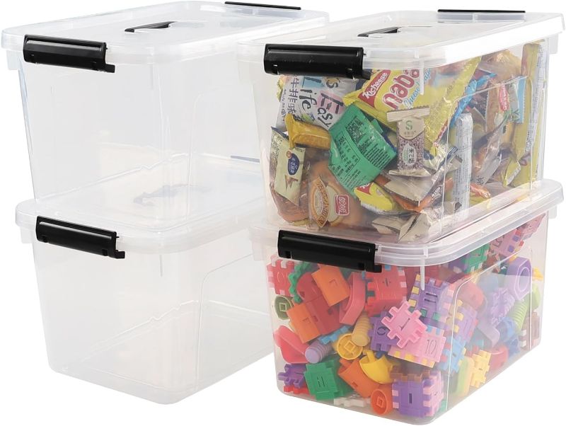 Photo 1 of ***ONE CONTAINER IS BROKEN*** Office Depot® Brand by GreenMade® Instaview Storage Container With Latch Handles/Snap Lids, 45 Qt, 16-1/2" x 15-3/4" x 21-1/2", Clear, Pack Of 4I’m  ( ONE IS ON GOOD)