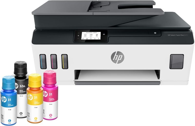 Photo 1 of HP Smart -Tank Plus 651 Wireless All-in-One Ink -Tank Printer, up to 2 Years of Ink in Bottles, Auto Document Feeder, Mobile Print, Scan, Copy, Works with Alexa (7XV38A)