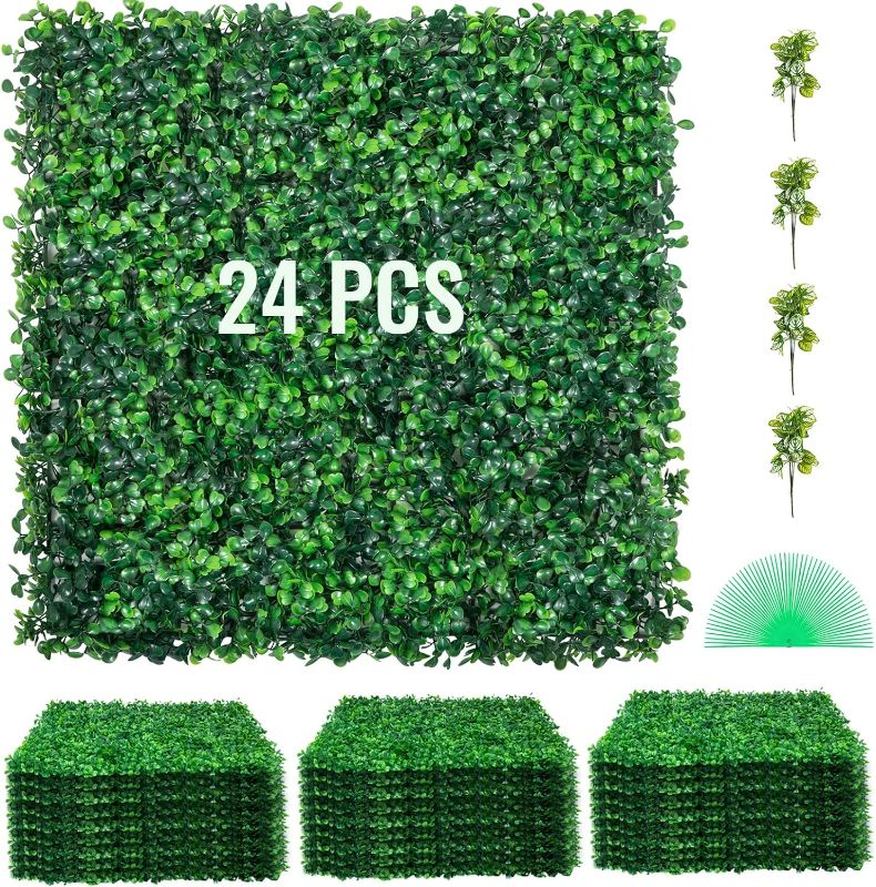 Photo 1 of VEVOR 24PCS 20"x20" Artificial Boxwood Panels,Boxwood Hedge Wall Panels,Artificial Grass Backdrop Wall 1.6", Privacy Hedge Screen UV Protected for Outdoor Indoor Garden Fence Backyard