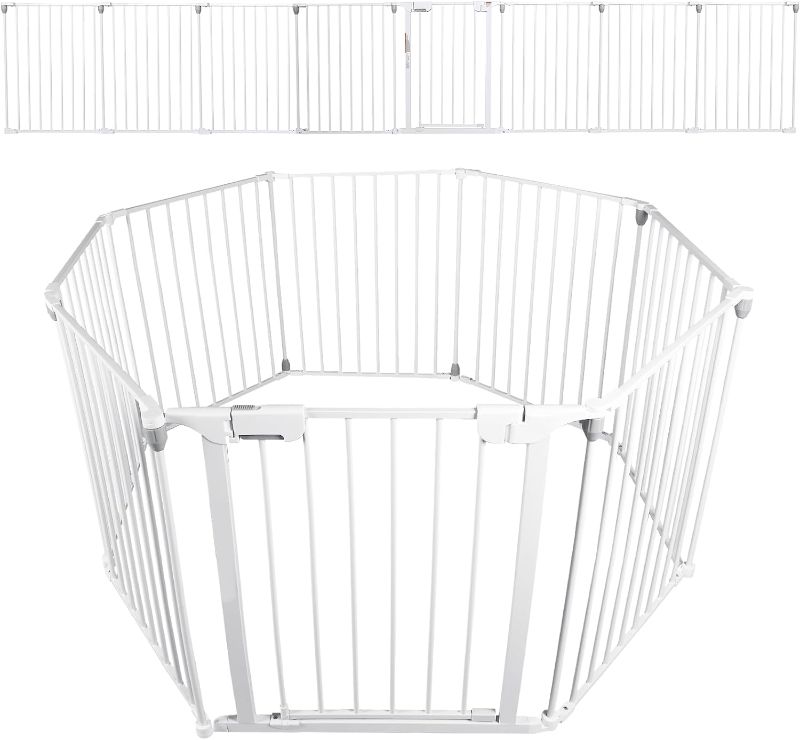 Photo 1 of Baby Gate Extra Wide with 8 Metal Pannels,Extra Long Dog Gate Pet Gate or Used to Stairs Doorways Fireplace Fence,3-in-1 Baby Gate Playpen,Child Safety Gate and Safety Barrier