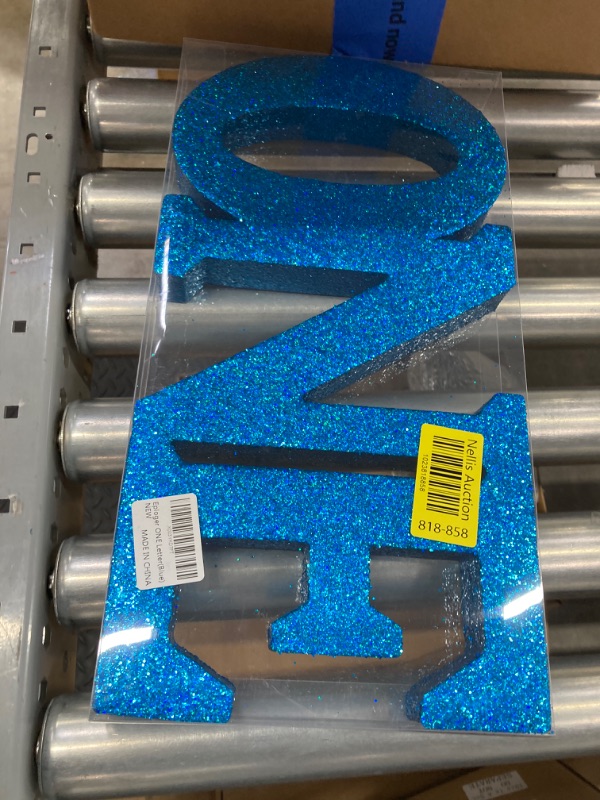 Photo 2 of 1st Birthday Decorations Boys,Blue Glitter One Letters Sign for First Birthday, One table centerpieces,One standing Letters for 1st Birthday, First Birthday Photo Shoot Prop Lowercase-blue