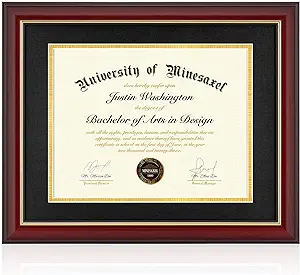 Photo 1 of 11x14 Diploma Frame with 8.5 x 11 Opening Black Mat, Display 8.5x11 Degree Certificate Document, Wall Mount or Tabletop Display(Cherry Red)