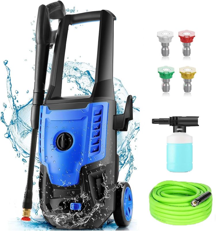 Photo 1 of  Electric Pressure Washer, 4.0GPM Power Washer with Detachable Foam Cannon and Power Washer Wand, 4 Qucik Connect Nozzles for Cars/Fences/Driveways/Home/Patios, Blue
