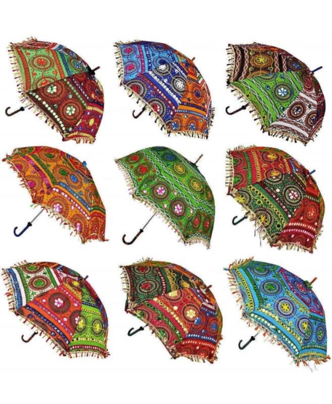 Photo 1 of Bohemian Handmade Design Cotton Multi Color Cotton Fashion Multi Colored Umbrella Embroidery Boho Umbrellas Parasol (5 Pcs lot)