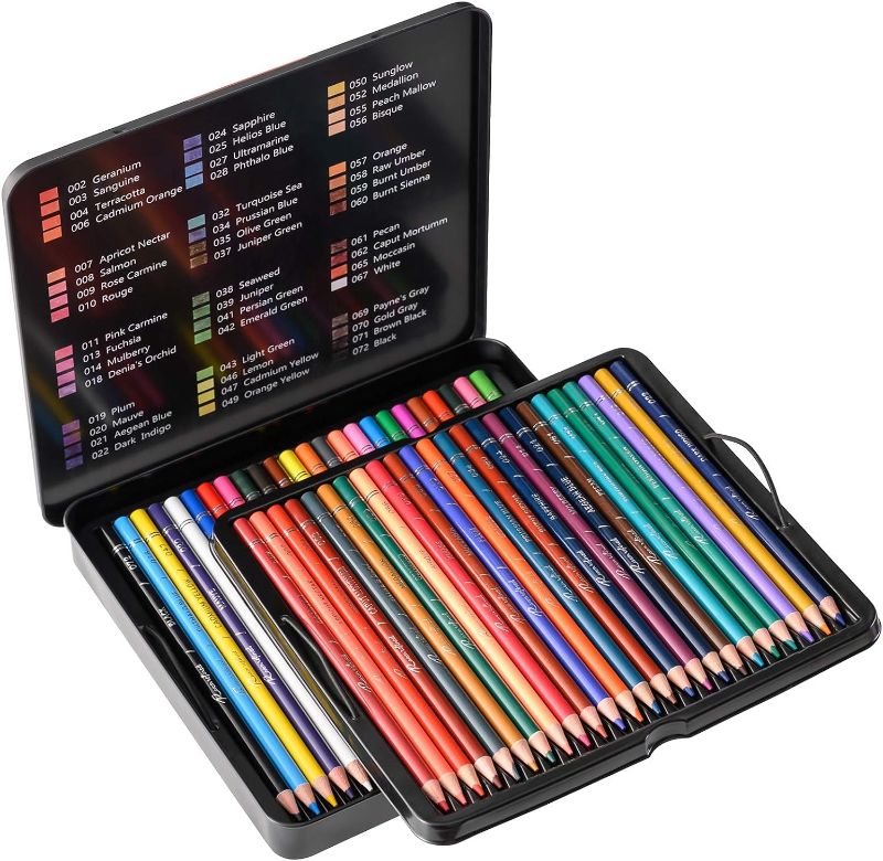 Photo 1 of 48 Premium Colored Pencils for Adult Coloring,Artist Soft Series Lead Cores with Vibrant Colors,Professional Oil Based Colored Pencils,Coloring Pencils for Adults and Kids, Metal Box Packing 48 colors Multicolor