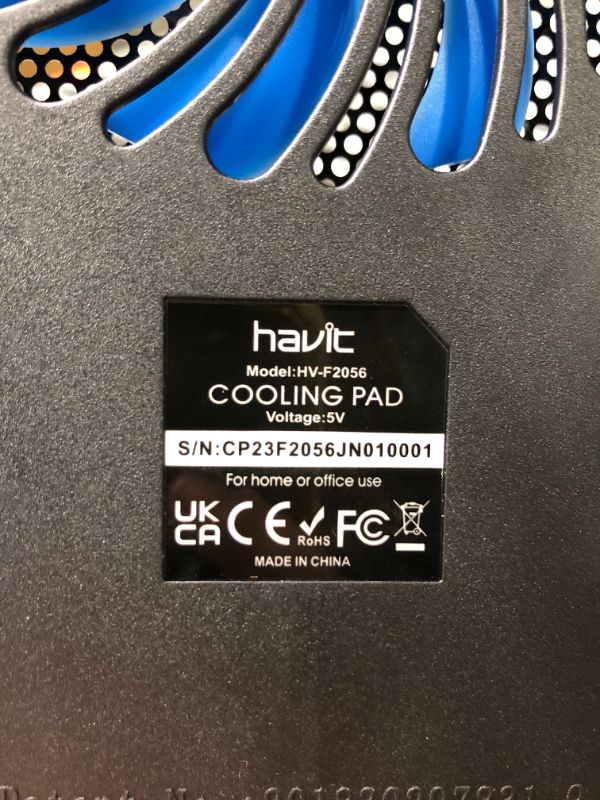 Photo 4 of Havit HV-F2056 15.6"-17" Laptop Cooler Cooling Pad - Slim Portable USB Powered (3 Fans), Black/Blue