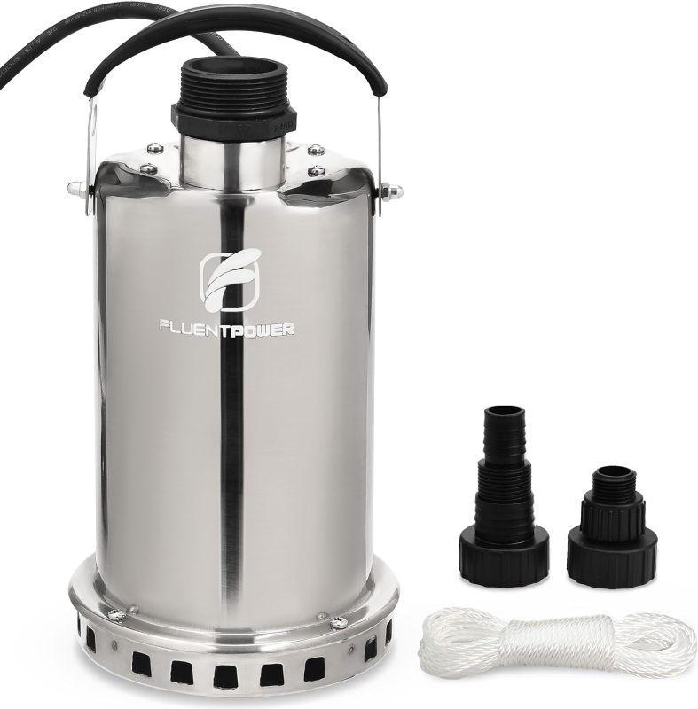 Photo 1 of  FLUENTPOWER 3/4HP Submersible Sump Pump, 3300GPH Stainless Steel Utility Water Pump, Manual Control with 26-Foot Cord for Pool Tub Garden Pond Basement Flood Cellar Draining