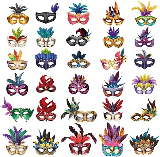 Photo 1 of 120 Pcs Mardi Gras Mask Bulk Masquerade Venetian Masquerade Mask Retro Stylish Punk Carnival Mask for Women Men Mardi Gras Costume Party Accessory
