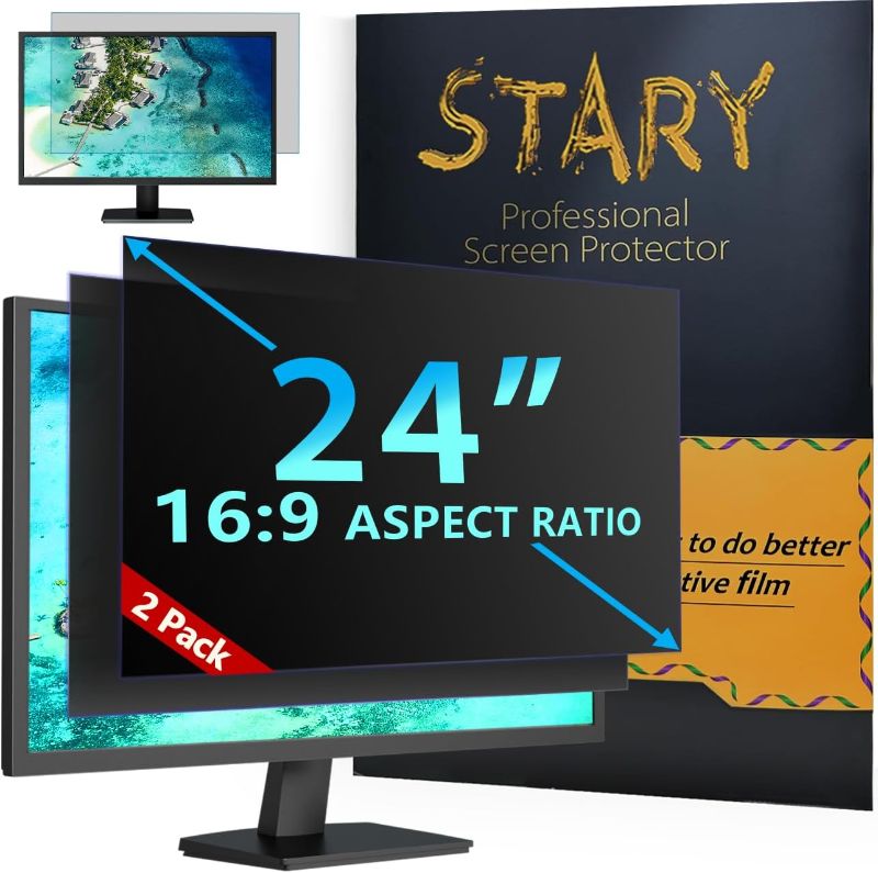 Photo 1 of [2-Pack] 24 Inch Computer Privacy Screen Filter for 16:9 Widescreen Monitor Removable Anti Glare Blue Light Filter 24 inch Privacy Screen for Monitor Shield Anti Spy Screen Protector Cover Film
