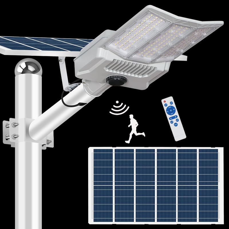 Photo 1 of 2000W Solar Street Light,IP67 Solar Street Lights Outdoor, 200000LM 6500K High Powered Commercial Parking Lot Lights Dusk to Dawn, with Remote for Yard, Parking Lot, Driveway