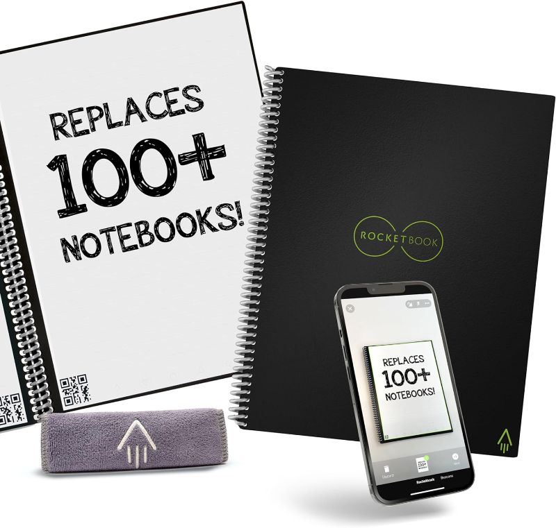 Photo 1 of Rocketbook Core Reusable Smart Notebook | Innovative, Eco-Friendly, Digitally Connected Notebook with Cloud Sharing Capabilities | Dotted, 8.5" x 11", 32 Pg, Infinity Black, with Pen, Cloth, and App Included
