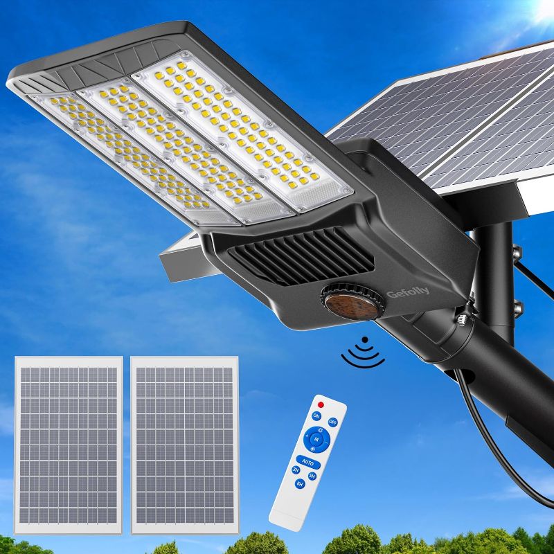 Photo 1 of 5000W Solar Street Lights Outdoor, 480000LM Commercial Parking Lot Light Dusk to Dawn IP67 Waterproof 6500K Solar Security Flood Lights Solar Lamp for Yard, Road, Basketball Courts