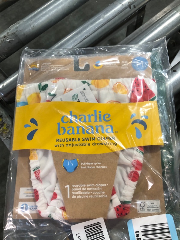Photo 1 of Charlie Banana Reusable Swim Diaper, Washable, Adjustable Drawstring for Baby Girls Boys, Soft and Snug Waterproof Fit to Prevent Leaks - Banana Fiesta, Size M (16-28 lbs.)

