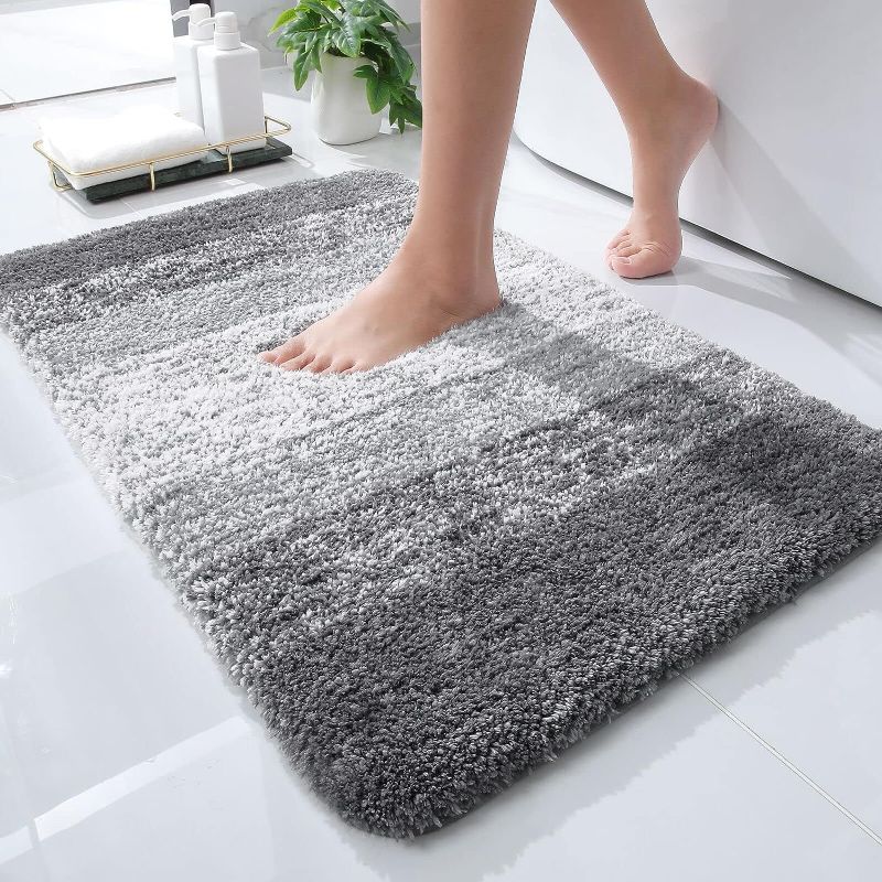 Photo 1 of OLANLY Luxury Bathroom Rug Mat, Extra Soft and Absorbent Microfiber Bath Rugs, Non-Slip Plush Shaggy Bath Carpet, Machine Wash Dry, Bath Mats for Bathroom Floor, Tub and Shower, 24x36, Grey 24" x 36" Grey