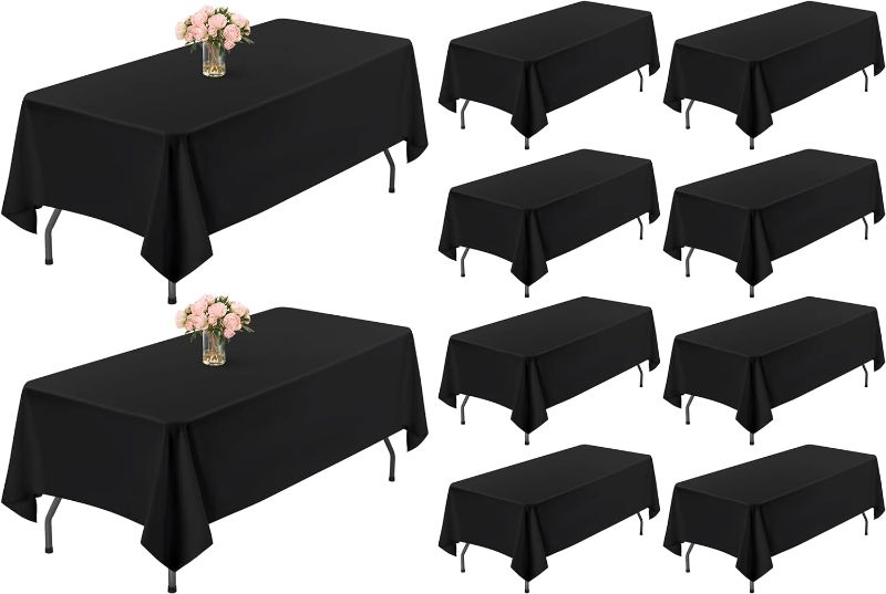Photo 1 of 10 Pack Table Cloth Black Tablecloth 60 x 102 Inch, Rectangle Table Cloth for 6 Foot Table, Wrinkle Resistant Washable Polyester Table Cover for Wedding Dining Table Buffet Parties and Camping
