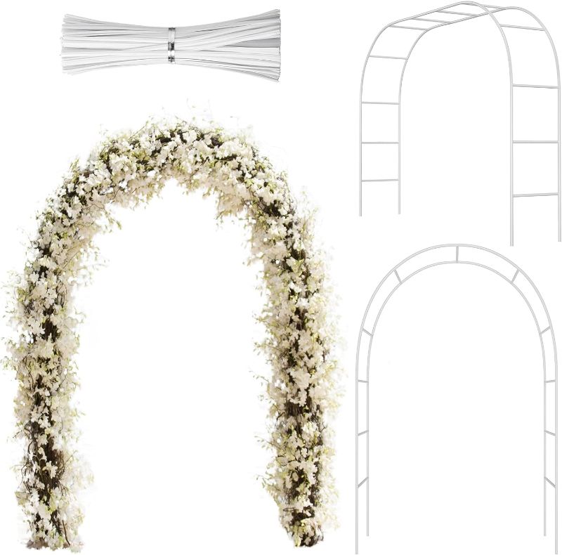 Photo 1 of Wedding Arch Garden Arch Trellis Metal Garden Arch Garden Arbor Archway with Iron Wires for Indoor Outdoor Garden Patio Trellis Climbing Plant Garden Various Bridal Party Decoration (White)
