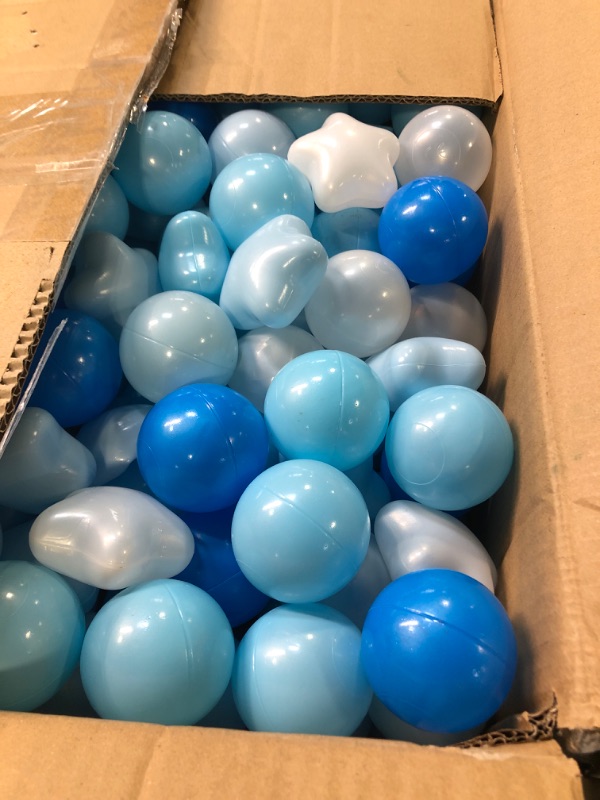 Photo 3 of Liliful 500 Pcs Play Ball Crush Proof Play Plastic Balls for Girls Boys Indoor Outdoor Playhouse Play Tent Crawling Tunnel Birthday Party Decorations, 2.17 Inches, Round and Star Blue Series