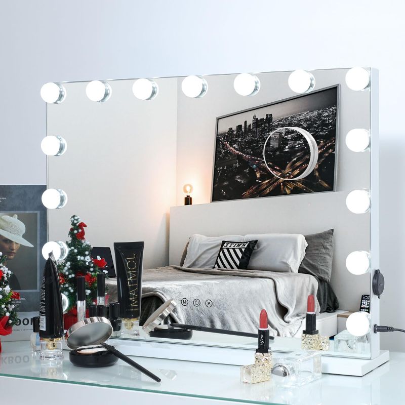 Photo 1 of **SIMILAR MIRROR SHOWN IN COVER PHOTO** Vanity Mirror with Lights,14 LED Bulbs, Hollywood Lighted Vanity Mirror with Lights, 3 Colors Modes,Touch Control,USB & Charging Port, White 

