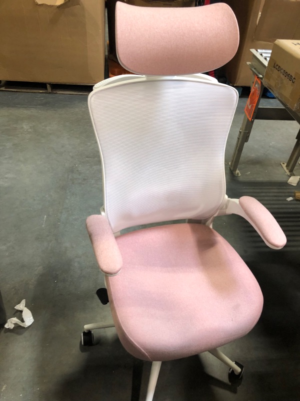 Photo 3 of **similar to cover photo** 
Ergonomic Mesh Office Chair, High Back Home Desk Chair with Flip-up 3D Armrests, Lumbar Support, Adjustable Headrest, Swivel Computer Task Chair for Home, Office, Work, Student, Pink
