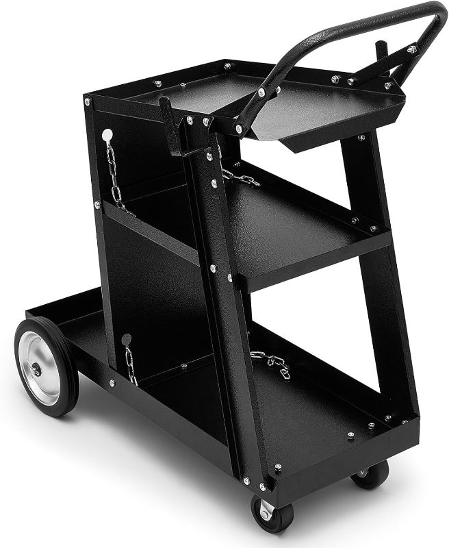 Photo 1 of 3 Tier Welding Cart Heavy Duty with 396.8 Lbs Large Welder Cart Black 360° Swivel Wheels Storage Rolling Welding Trolley for Welder and Plasma Cutter, 27.56 x 27.17 x 15.55 Inch
