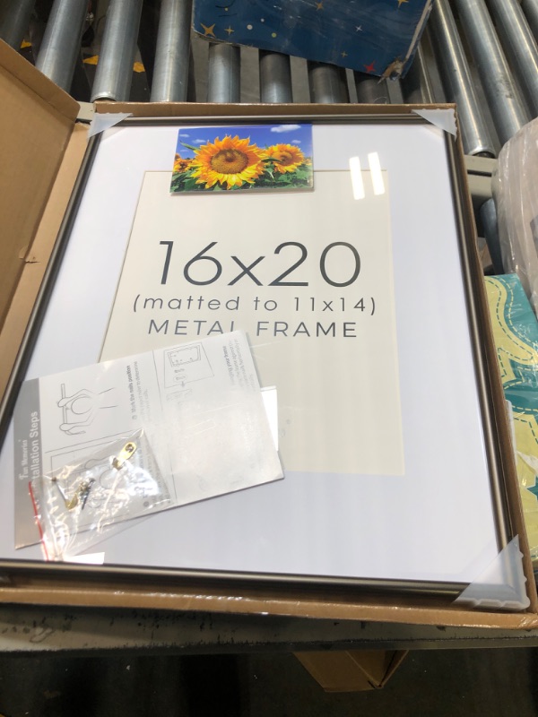 Photo 3 of 16x20 Aluminum Picture Frame Coffee, 16"x20" Frame for Wall with Real Glass, 16 x 20 Coffee Metal Frame, 16x20 Picture frame Matted to 11x14 Coffee 16x20 - 1P