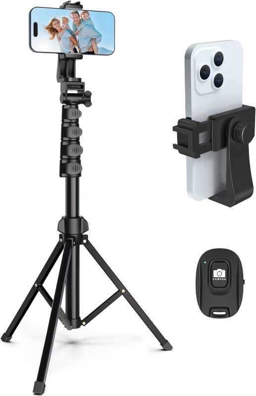 Photo 1 of 64” Tripod for Cell Phone & Camera, Phone Tripod with Remote and Phone Holder, Portable Tripod for iPhone, Phone Tripod for Video Recording, Cell Phone Tripod Mount Stand for Cellphone
