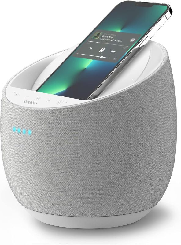 Photo 1 of Belkin SOUNDFORM Elite Hi-Fi Smart Speaker + Wireless Charger (Alexa Voice-Controlled Bluetooth Speaker) Sound Technology By Devialet, Fast Wireless Charging for iPhone, Samsung Galaxy & More - White
