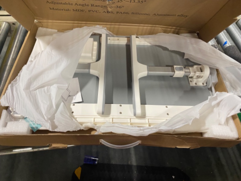 Photo 1 of Laptop Bed Desk, EVETTO PVC Leather Adjustable Computer Table Tray, Foldable X-Large Laptop Tray Desk for Bed Sofa Couch Floor Writing Eating with Drawer 2 Stoppers (23.6 inch, Grey) Gray 2 Stoppers