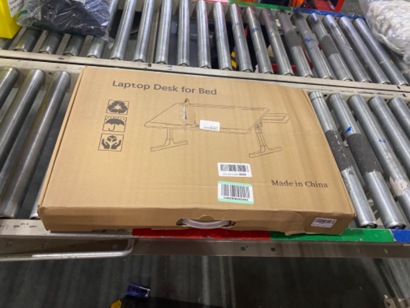 Photo 1 of Laptop Bed Desk, EVETTO PVC Leather Adjustable Computer Table Tray, Foldable X-Large Laptop Tray Desk for Bed Sofa Couch Floor Writing Eating with Drawer 2 Stoppers (23.6 inch, Grey) Gray 2 Stoppers