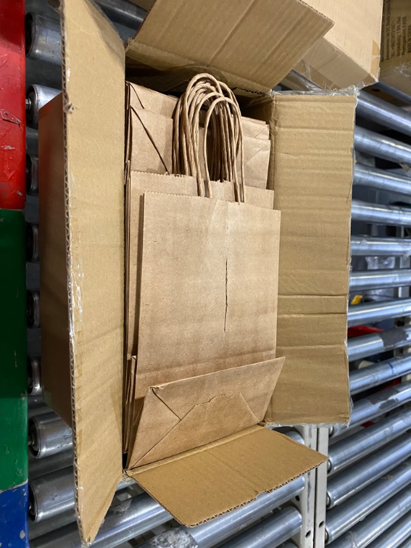 Photo 3 of 100 Pack 5.8x3.2x8.25 Inch Small Brown Paper Bags with Handles Bulk, Paper Gift Bags, Kraft Bags for Birthday Party Favors Grocery Retail Shopping Business Goody Craft Bags
