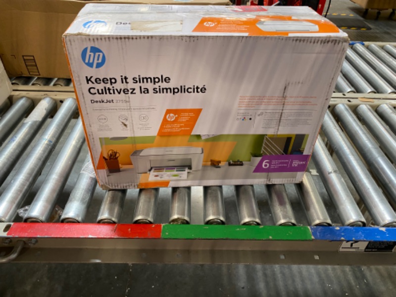 Photo 1 of HP DeskJet 2755e Wireless Color All-in-One Printer with bonus 6 months Instant Ink (26K67A), white