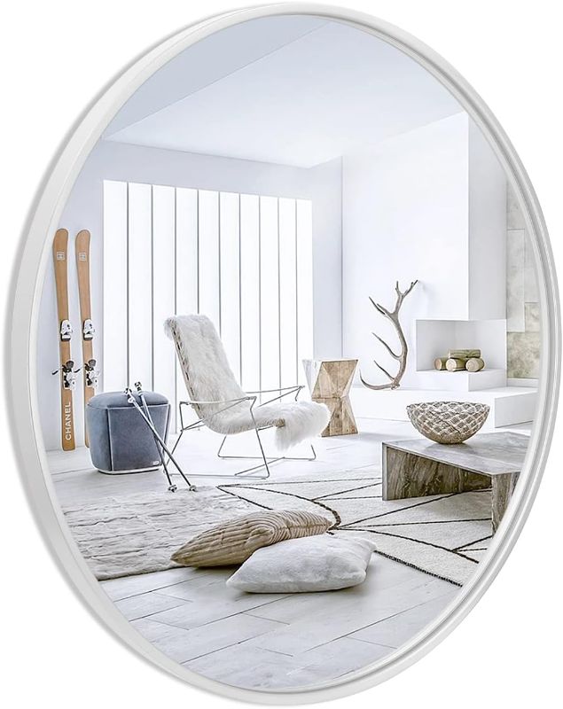 Photo 1 of 24”Round Mirror, White Large Circle Metal Frame Wall Mirror for Bathroom, Entryway, Living Room,Vanity
