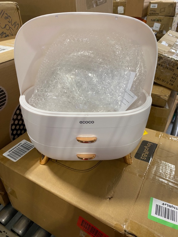 Photo 1 of Makeup Organizer Countertop Skincare Cosmetics Storage Organizer Large Capacity with 6-Slot Acrylic Lipstick Organizer and 2-Layer Storage Box for Vanity White L