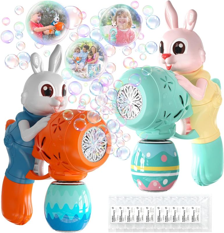 Photo 1 of Bubble Guns for Toddlers,2pcs Rabbit Bubble Machine for Kids,Automatic Bubble Blower with 10 Bubble Solutions,Outdoor Toys Easter Baskets Stuffers Gift for Age 3 4 5 6 7 8 Years Old Boys Girls
