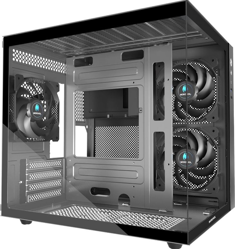 Photo 1 of MATX PC Case,270° Panoramic Tempered Glass Panel Gaming PC Case,3 Fans Pre-Installed Micro-ATX Computer Case,USB 3.0,Black(V3)
