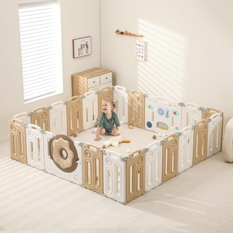 Photo 1 of Baby Playpen, Foldable Baby Playpen, Playpen for Babies and Toddlers, Baby Fence with Game Panel and Safety Gate, Adjustable Play Pens, Portable Kids Play Yards for Indoor, 22 Panels
