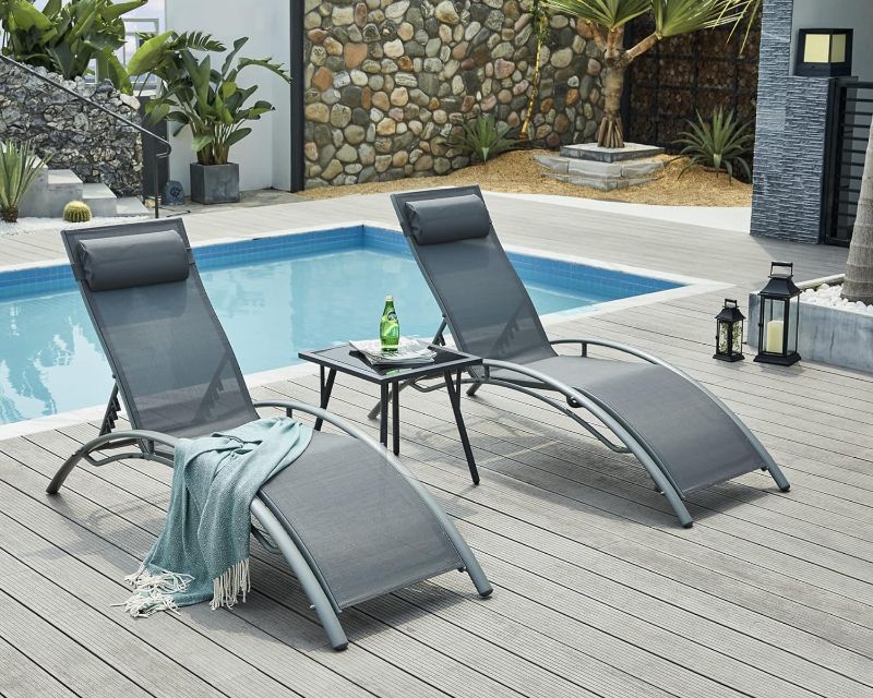 Photo 1 of ***MISSING HARDWARE*** 

Patio Chaise Lounge Set of 2 Outdoor Lounge Chairs Adjustable Chaise Lounge 5-Level Pool Chairs with Headrest for Beach, Gray