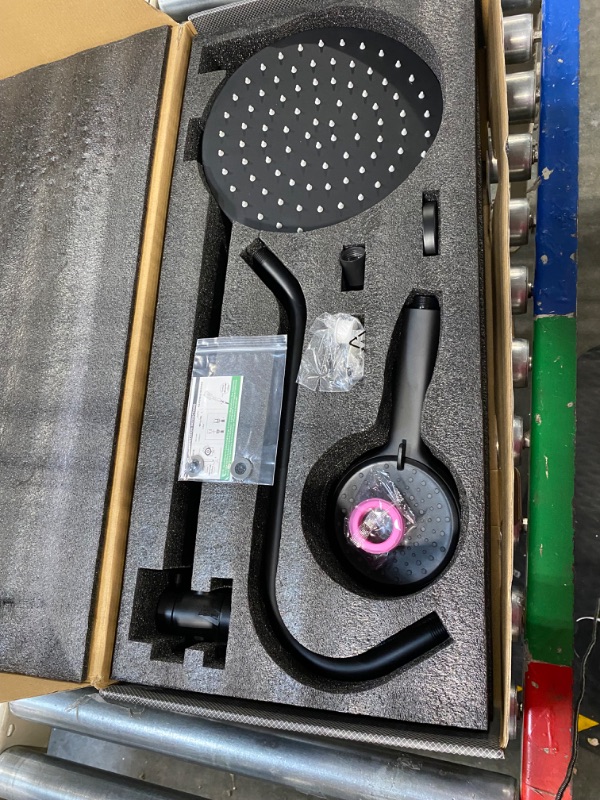 Photo 1 of UCLIMAA 10 Inch Rain Shower Head with Handheld System, 24" Drill-free Slider Bar with Low 3-Way Diverter for Easy Reach, 4 Setting Handheld Spray with 5Ft Stainless Steel Hose - Matte Black