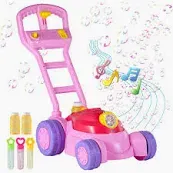 Photo 1 of (Upgraded) Bubble Lawn Mower, BEYYON Red Lawn Mower Bubble Machine for Kids, Bubble Machine for Toddlers 3-6 Outdoor, Gardening Push Lawn Mower Toys Birthday Gifts for Preschool Kids Boys, Girls (PINK) 