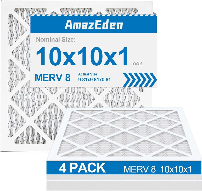 Photo 1 of 10x10x1 Air Filter MERV 8, 4 PACK AmazEden MPR 600 Pleated HVAC AC Furnace Dust Defense Air Filters Replacement (Exact Dimensions: 9.81x9.81x0.81 Inches)
