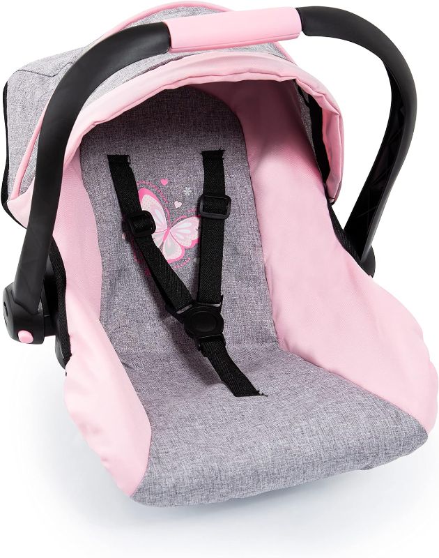 Photo 1 of Bayer Design 67933AA Toy, Car Seat Easy Go for Neo Vario Pram with Cover, Doll Accessories, Pink, Grey with Butterfly,Grey/pink, for dolls up to 18"
